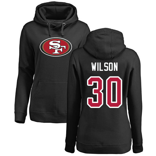 San Francisco 49ers Black Women Jeff Wilson Name and Number Logo #30 Pullover NFL Hoodie Sweatshirts
